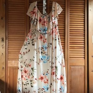 SHEIN Peach Floral Off Shoulder Dress